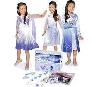 Disney La Reine des Neiges 2 - Coffret Déguisement Elsa Deluxe 17 Pièces Enfant 3 à 6 Ans Taille 4-6X - Robes, Manteau, Figurine Bruni, Bijoux, Accessoires et Stickers - Malle de Rangement Amazon