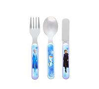 Disney II La Reine des Neiges Ménagère 3 pièces en métal réutilisable avec couteau, fourchette et cuillère pour enfants, en acier inoxydable de qualité alimentaire et plastique ABS avec Elsa, Anna et