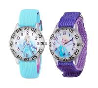 Disney La Reine des Neiges Lot de 2 montres pour enfants de 4 à 7 ans - Avec cadran Elsa Snow Queen - Lunettes transparentes avec bracelets en nylon bleu et violet - Obtenez 2 montres mystères en