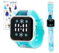 Disney La Reine des Neiges Montre pour enfants - Ensemble avec montre numérique LCD pour enfants avec sangles avec autocollants Elsa Plus | Montre bracelet La Reine des Neiges facile à lire pour