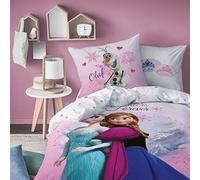 Disney La Reine des Neiges Parure de lit 2 pièces 135 x 200 cm 80 x 80 cm - Parure de lit pour enfant avec Anna et Elsa - Motif réversible en 100 % coton avec fermeture éclair - Certifié Öko-Tex