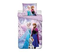 Disney La Reine des Neiges Parure de lit pour enfants - Housse de couette 100 % coton 100 x 140 cm et taie d'oreiller 40 x 45 cm pour lit d'enfant | Motif Elsa et Anna | Parure de lit naturelle douce