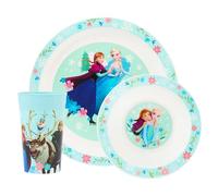 Disney La Reine des Neiges Service de table 3 pièces en polypropylène pour enfant - Assiette, bol et gobelet avec motif Anna, Elsa, Olaf, Kristoff et Sven - Passe au micro-ondes et au lave-vaisselle