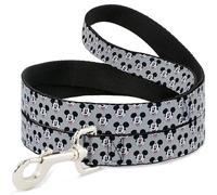 Disney Laisse pour chien Motif visage souriant de Mickey Mouse Monogramme Gris 1,8 m de long 1,3 cm de large