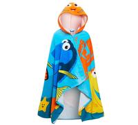 Disney Le Monde de Nemo Serviette à capuche 100% coton pour enfants Poncho de plage Serviette de bain Wrap, bleu, taille unique