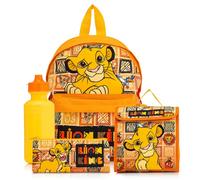 Disney Le Roi Lion Ensemble sac à dos 4 pièces pour enfants - Comprend un sac à déjeuner, une bouteille d'eau, une trousse à crayons - Sac à dos avec poche kangourou - Pour la rentrée scolaire - Pour