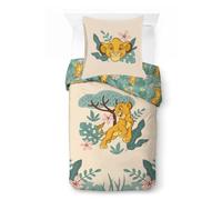 Disney Le Roi Lion Parure de Lit Enfant Housse de Couette 1 Personne, Jaune | 135x200/80x80 cm, 2 pièces, Produit officiel, 100% coton, réversible, respirant, fermeture à boutons, chambre enfant, lavable