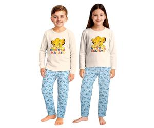 Disney Le Roi Lion Pyjama Enfant Mixte Simba, Haut Manches Longues + Pantalon, Beige/Bleu, 98/104
