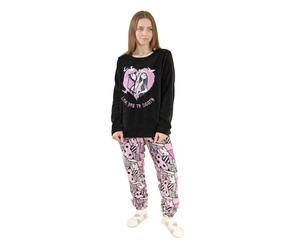 Disney L'Étrange Noël de Monsieur Jack : Ensemble pyjama femme noir et rose à manches longues et jambes longues Jack Skellington et Sally | Pyjama polaire douillet | Citation « Je t'aime à en mourir »