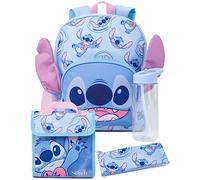 Disney Lilo and Stitch 4 pièces Sac à Dos Filles | Kids Boys Alien Character 3D Ears Rucksack Lunch Bag Pencil Case and Water Bottle | Cadeaux de Sac de Retour à l’école