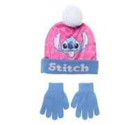 Disney Lilo and Stitch - Chapeau d'hiver de Stitch avec PON PON et gants, pour enfants (Bleu, 52)