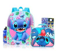 Disney Lilo And Stitch Ensemble sac à dos d'école et sac à déjeuner - Lot de 4 pièces avec sac d'école Stitch de 40,6 cm, boîte à déjeuner Stitch et plus encore pour garçons et filles | Ensemble de fournitures scolaires Stitch