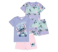Disney Lilo and Stitch Girls 2 Pack Pyjamas | Kids Pink Purple Just Chill Animated Alien T-Shirts Shorts Set | Produits dérivés Movie Sleepwear