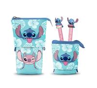 Disney Lilo et Stitch Aloha-Trousse Cute + 2 Stylos Gel Effaçables, Bleu, 11,5 x 17 cm