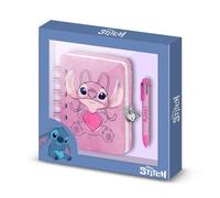 Disney Lilo et Stitch Angel Heart-Pack de Journal Plush + Stylo 6 Couleurs, Rose