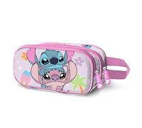 Disney Trousse double 3D Lilo et Stitch (Couple) – Rose – 22 x 10 cm