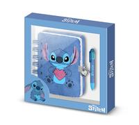 Disney Lilo et Stitch Heart-Pack de Journal Plush + Stylo 6 Couleurs, Bleu
