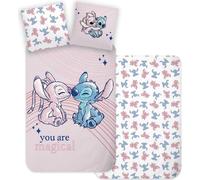 Disney Lilo et Stitch, linge de lit bébé, linge de lit enfant, Le baiser d'Angel et Stitch, couette 100 x 135 + oreiller 40 x 60 cm 100% coton
