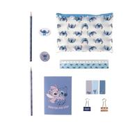 Disney Lilo et Stitch Lot de papeterie comprenant un crayon, une règle, cahier A6, gomme, taille-crayon, des notes adhésives, clips, crayon couleur, multicolore, Classic, (D-LS-00347)