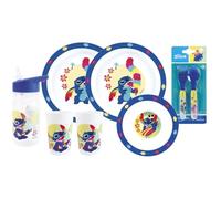DISNEY LILO ET STITCH LOT VAISSELLE POUR ENFANT AVEC 2 VERRE 220 ML, 2 ASSIETTE Ø 22 CM, 1 ASSIETTE CREUSE Ø 16 CM, 1 LOT DE 2 COUVERTS H.13,5 CM, 1 GOURDE 350 ML - VAISSELLE REUTILISABLE