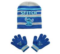 Disney LILO ET STITCH, Pack Bonnet + Gants, Enfant, Extensible (0 à 16 Ans), Doux, Mignon, Chaud, Chapeaux, Fille, Garçon, Modèle LIL23-2995-BLUE -TU