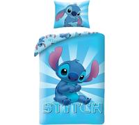 Disney LILO et STITCH - Parure de lit simple réversible 140 x 200 cm et taie d'oreiller - Bleu multicolore - 100 % coton OEKO-TEX (taie d'oreiller 50 x 70)