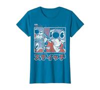 Disney Lilo & Stitch 626 Stitch Day Kanji Panels T-Shirt, Femme, Saphir, XXL