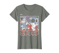 Disney Lilo & Stitch 626 Stitch Day Kanji Panels T-Shirt, Femme, Vert kaki chiné, M