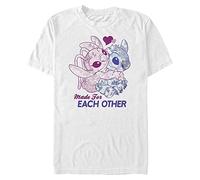 Disney Lilo Stitch Angel Together Organic Short Sleeve T-Shirt, White, M Unisex