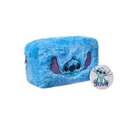 Disney Trousse de Maquillage et Miroir Lilo & Stitch | Pochette cosmetique en Fourrure Bleue pour Femme avec Visage de Personnage Stitch