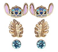 Disney – Lot de 3 clous d'oreilles Stitch bleu et doré – laiton plaqué