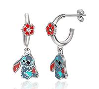 Disney Lilo & Stitch Boucles d'oreilles cr oles pour fille Fleur d'hibiscus maill e et Stitch Boucles d'oreilles Disney Boucles d'oreilles Stitch en laiton, sans pierre pr cieuse, Laiton,