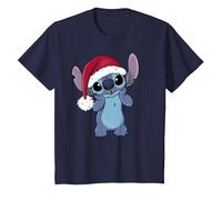 Disney Lilo & Stitch Chapeau de Père Noël Stitch T-Shirt, Enfant, Bleu Marine, 4 ans