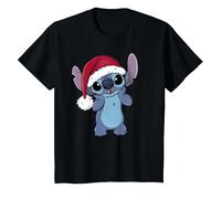 Disney Lilo & Stitch Chapeau de Père Noël Stitch T-Shirt, Enfant, Noir, 10 ans