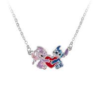 Disney Lilo & Stitch Collier en émail plaqué argent avec cœur d'ange pour fille 45,7 cm