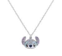 Disney Lilo & Stitch Collier Plaqué Argent Réglable avec Pendentif Stitch Pendentif en Pierres Scintillantes