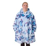 Disney Lilo & Stitch Couverture portable à capuche pour femme | Polaire zippée à capuche pour adultes (Bleu) | Vêtements de détente imprimés de personnages All Over Stitch | Doublure et poches Sherpa