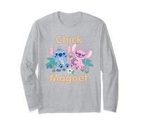 Disney Lilo & Stitch Easter Stitch & Angel Chick Magnet Cute Manche Longue, Unisexe pour adultes, Gris Chiné, L