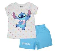 Disney LILO & STITCH, Ensemble 2 Pièces, T Shirt + Short, Enfants, (2 à 8 Ans), Mixte, Garçon, Fille, Doux, Mignon, Chaud, T Shirt, Short, Modèle DIS LIS 5204C247 S2-4A, BLEU
