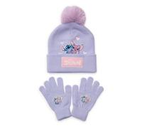 Disney Lilo & Stitch Ensemble bonnet et gants pour fille - Bonnet à pompon et gants extensibles pour enfants, accessoires d'hiver tricotés, produit officiel, 100 % acrylique