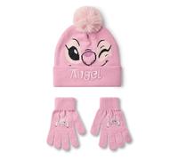 Disney Lilo & Stitch Ensemble Bonnet et Gants pour Filles | Bonnet d'hiver tricoté Rose avec Visage de Personnage d'ange | Bonnet Pom Pom Taille Unique pour Enfants avec Gants imprimés par Transfert