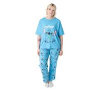 Disney Lilo & Stitch Ensemble Pyjama Femme | Haut à Manches Courtes et Bas de Pyjama à Manches Longues Stitch Graphic pour Adultes en Bleu | Vêtements de Nuit imprimés pour Dames