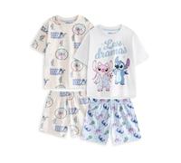 Disney Lilo & Stitch Ensemble Pyjama Multicolore à Manches Courtes pour Filles | Paquet de 2 vêtements de Nuit imprimés de Personnages avec Stitch & Angel | Vêtements de détente Humoristiques