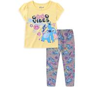 Disney Lilo & Stitch Ensemble t-shirt à manches courtes et legging pour filles, jaune/gris, 4