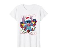 Disney Lilo & Stitch Esprit de Noël T-Shirt, Femme, Blanc, XS