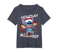 Disney Lilo & Stitch Esprit de Noël T-Shirt, Femme Grandes tailles, Bleu Chiné, 6X