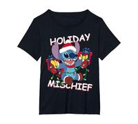 Disney Lilo & Stitch Esprit de Noël T-Shirt, Femme Grandes tailles, Noir, 4X