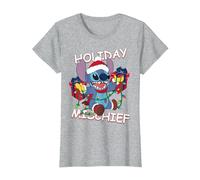 Disney Lilo & Stitch Esprit de Noël T-Shirt, Femme, Gris Chiné, 3XL