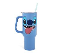 Disney Lilo & Stitch Face Gobelet de voyage en acier inoxydable avec poignée, couvercle étanche et paille réutilisable - Capacité : 1200 ml