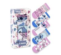 Disney Lilo & Stitch Filles Chaussettes Roses, Bleues Et Blanches Ensemble De 5 | Chaussures de personnages de dessins animés et d'anges | Chaussettes confortables au quotidien